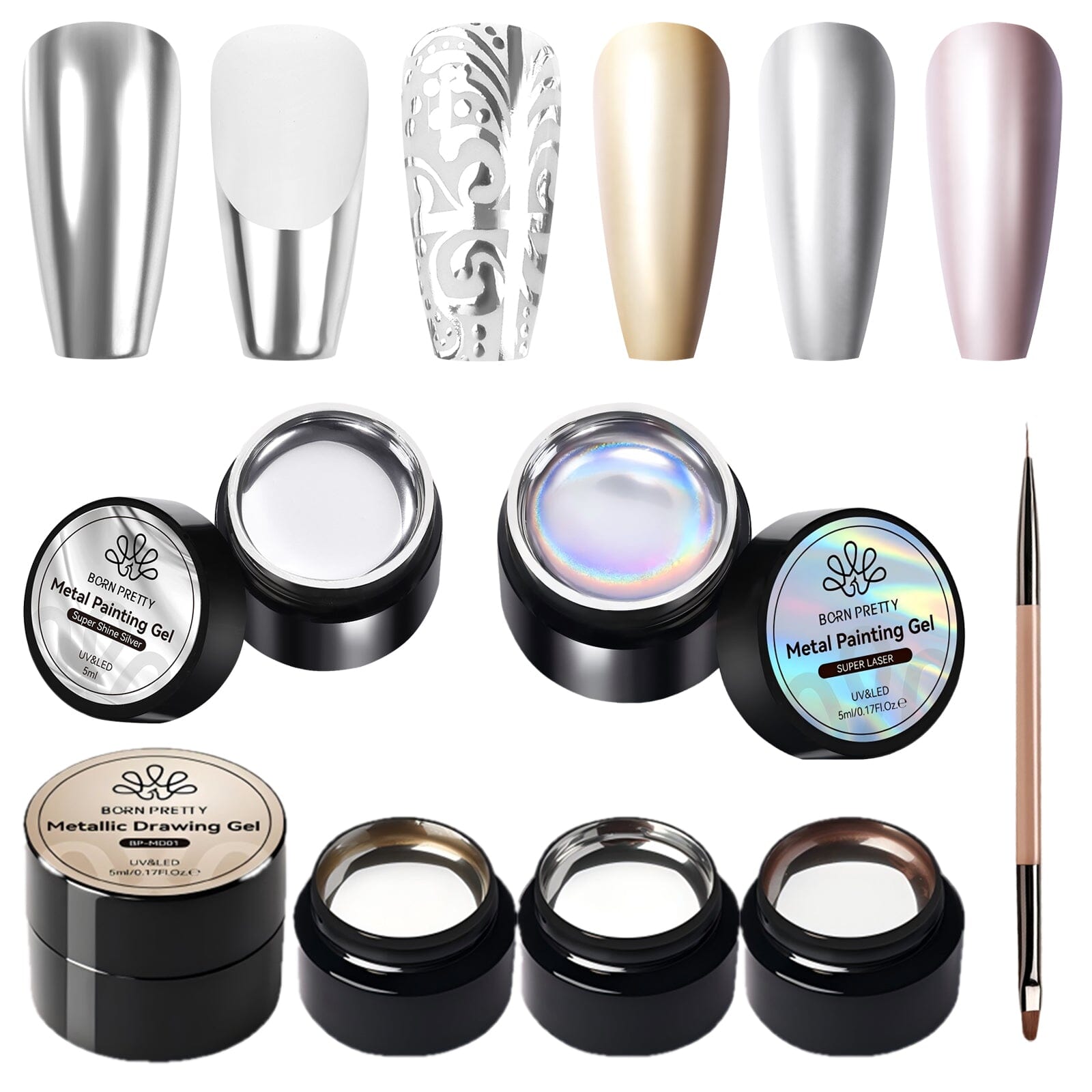 Metal Painting Gel 5ml Gel Nail Polish BORN PRETTY Whole Set