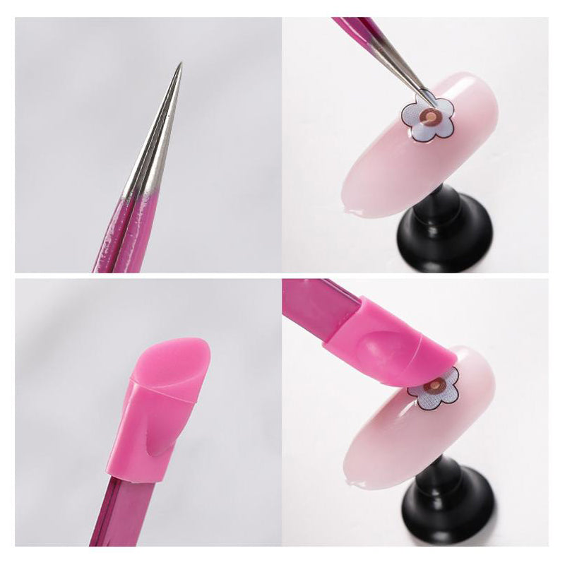 Pink Straight Nail Tweezers with Silicone Head