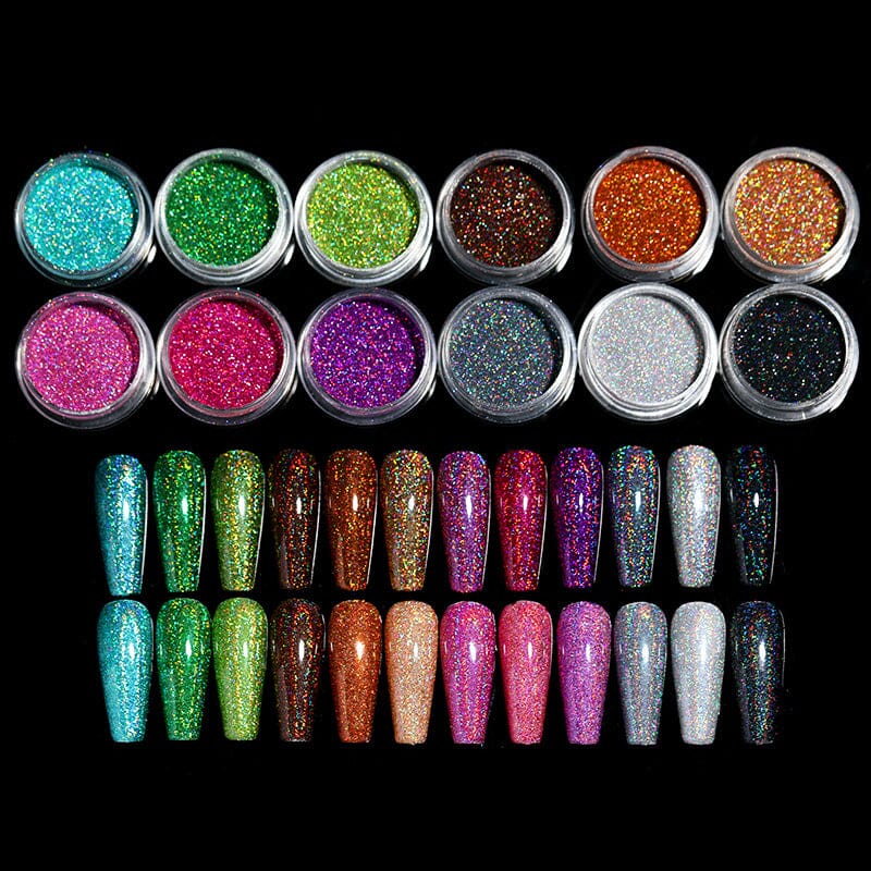 Iridescent Glitter Powder Nail Powder BORN PRETTY 12 Colors Set