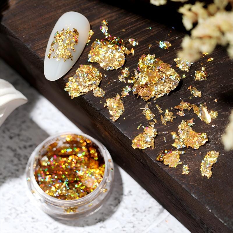 Holographic Gold Flakes Nail Glitter Foils #01 Nail Art No Brand