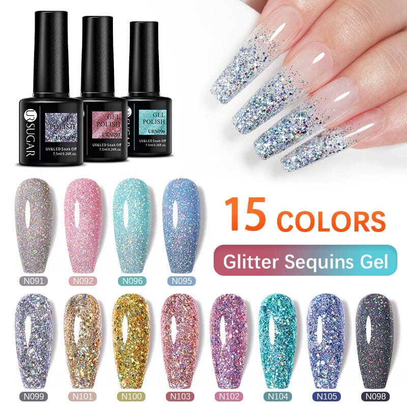 Sequins Glitter Gel Polish URN096 7.5ml Clearance UR SUGAR