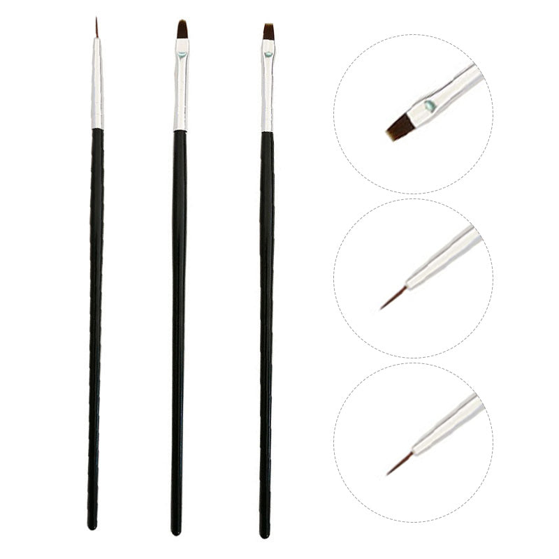 3pcs Black Handle Nail Brush Set