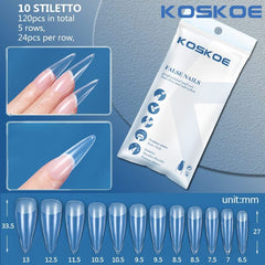 120pcs Stiletto Half Matte Clear False Nail Tips 10 Nail Tips KOSKOE