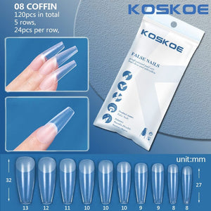 120pcs Full Cover Clear Matte Ultra-thin False Nail Tips Nail Tips KOSKOE 08
