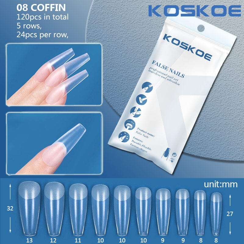 120pcs Full Cover Clear Matte Ultra-thin False Nail Tips Nail Tips KOSKOE 08