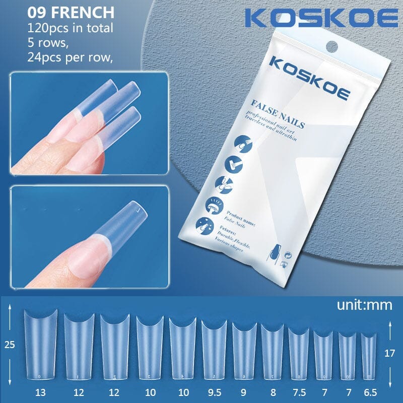 120pcs Full Cover Clear Matte Ultra-thin False Nail Tips Nail Tips KOSKOE 09