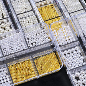 6 Grids 3D Nail Decoration White Half-Round Pearls Nail Art No Brand