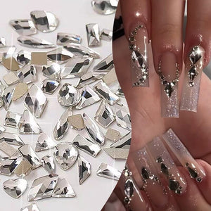 50pcs Mixed Shapes Aurora Flatback Rhinestones #01 White Nail Art No Brand