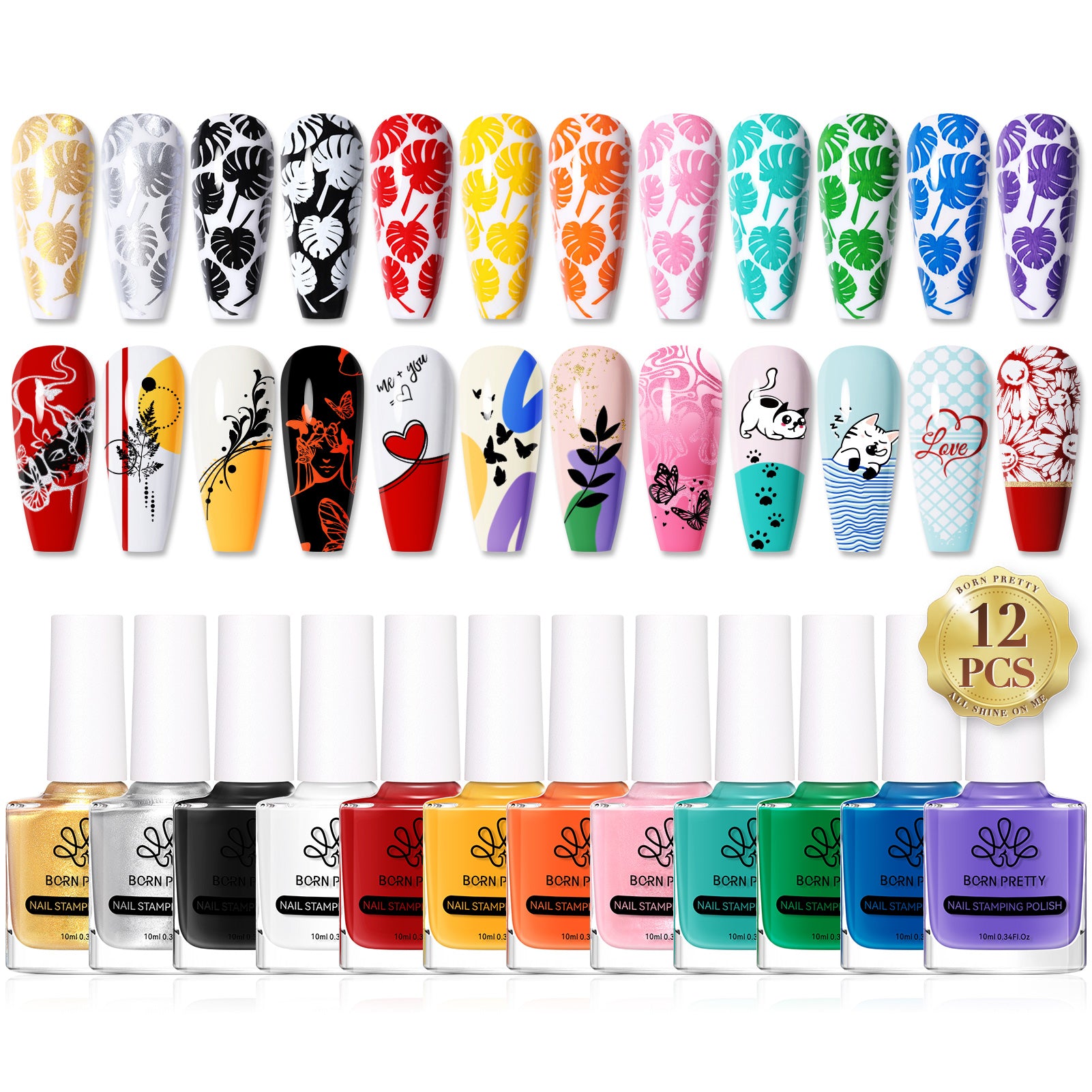 12 Basic Colors Nail Stamping Polish 10ml