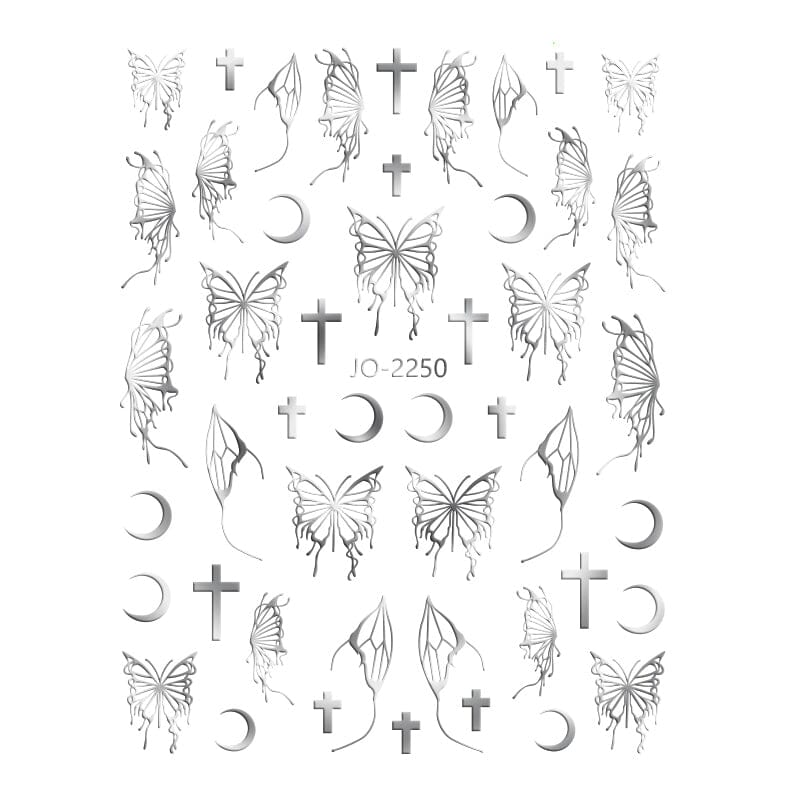 Silver Hollow Butterfly Moon Cross 3D Nail Sticker Silver JO-2250 #03 Nail Sticker BORN PRETTY