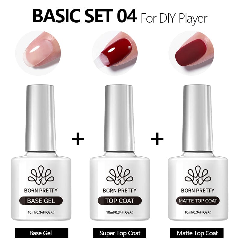 3pcs Base Top Coat Basic Set #04 10ml Gel Nail Polish BORN PRETTY