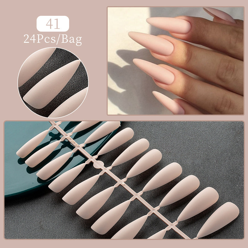 24pcs Khaki #41 Almond Press on Nails