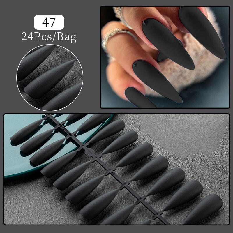 24pcs Black #47 Almond Press on Nails Nail Tips No Brand
