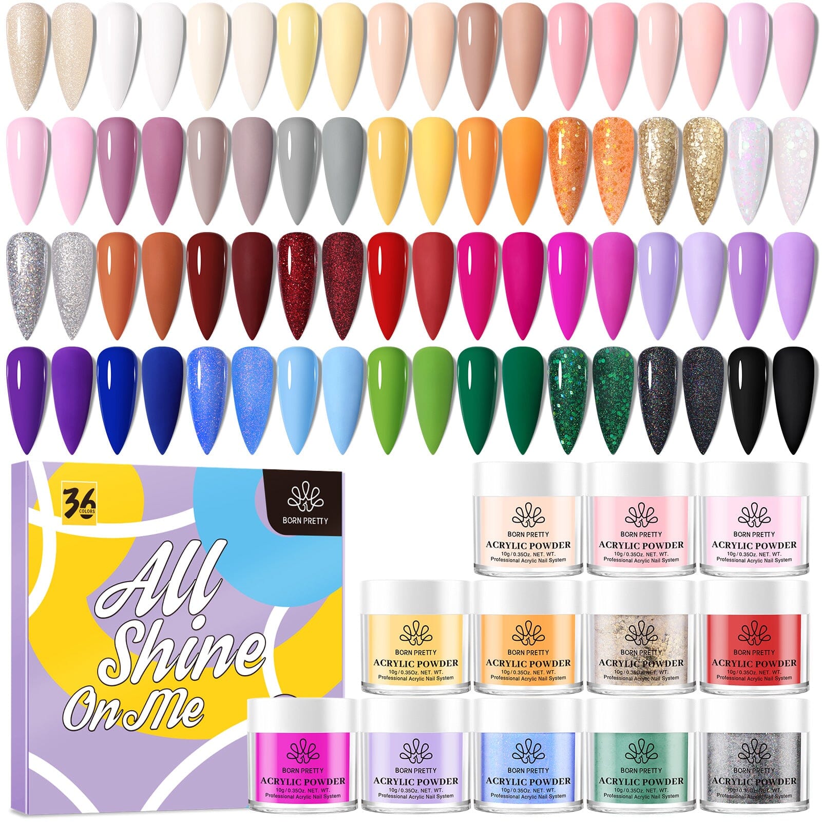 36 Colors Acrylic Nail Powder Set 10g Nail Powder BORN PRETTY