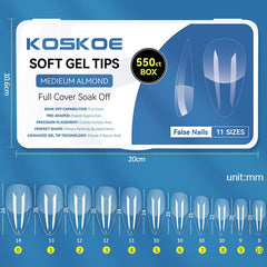 550pcs Full Cover Soft Gel Tips Nail Tips KOSKOE MEDIEUM ALMOND