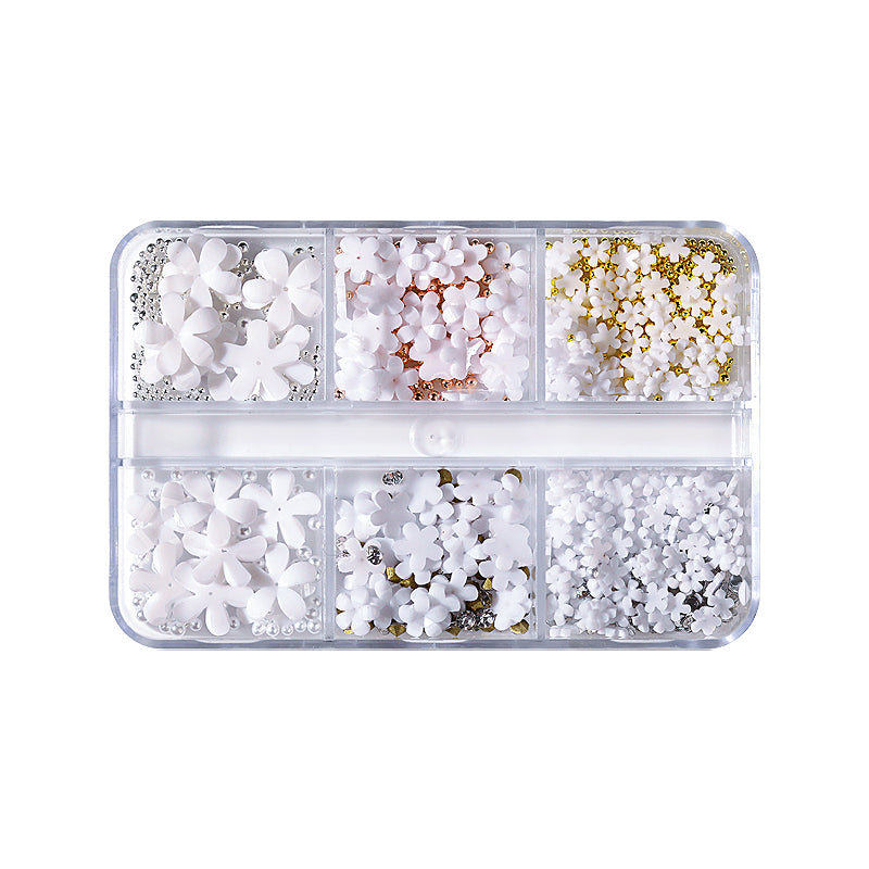 6 Grids Mixed Flowers Rhinestones Pearls #01