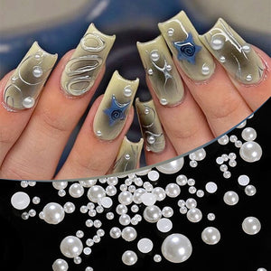 200pcs White Half Round Flat Bottom Pearls #01 Nail Art No Brand