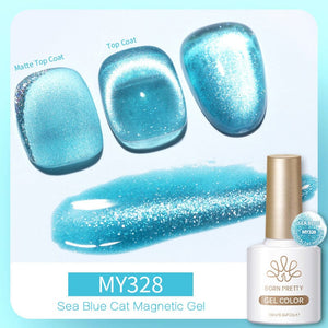 Crystal Cat Magnetic Gel MY328 Sea Blue 10ml Gel Nail Polish BORN PRETTY