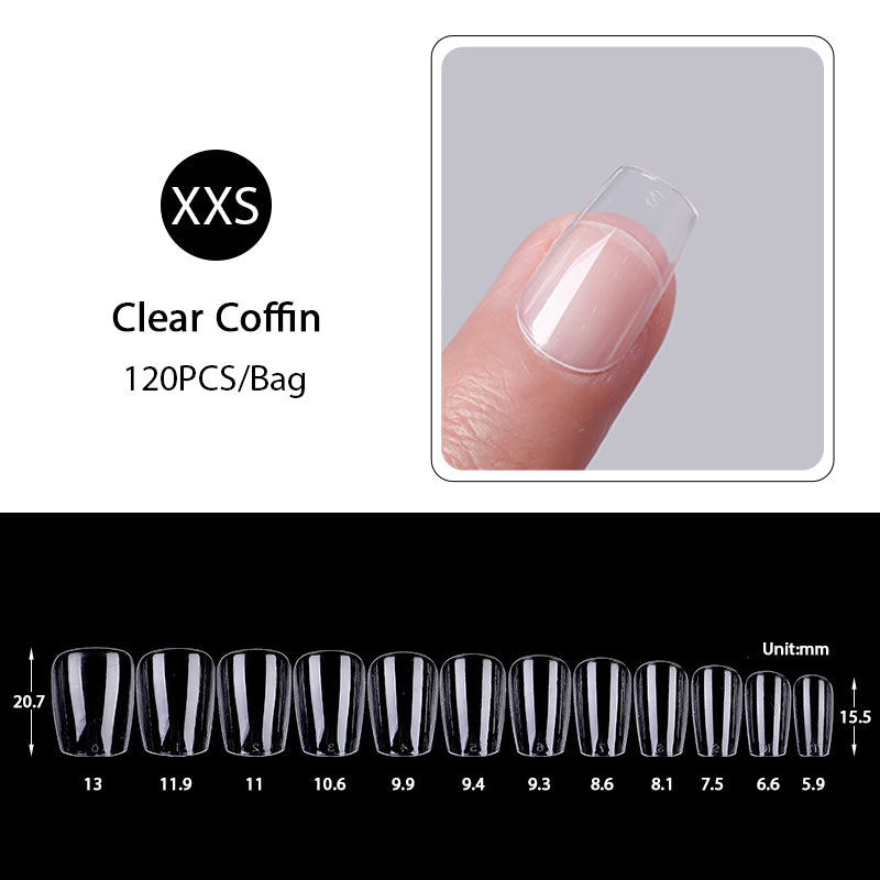 120pcs Coffin Transparent False Nail Tips