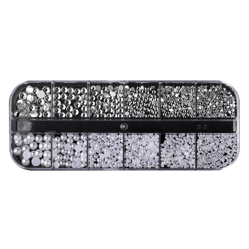 12 Grids Flat-Back Pearls & Rhinestones