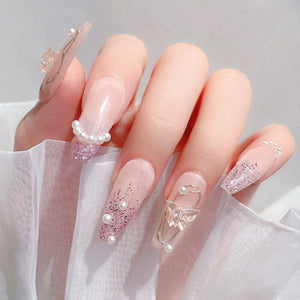 50Pcs Resin Pearl Flatbottom 3D Nail Decoration Heart Butterfly Bowknot Random Color Mixed Nail Decoration No Brand