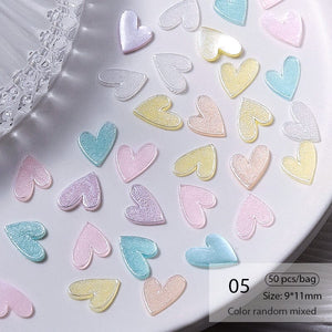 50Pcs Resin Pearl Flatbottom 3D Nail Decoration Heart Butterfly Bowknot Random Color Mixed Nail Decoration No Brand