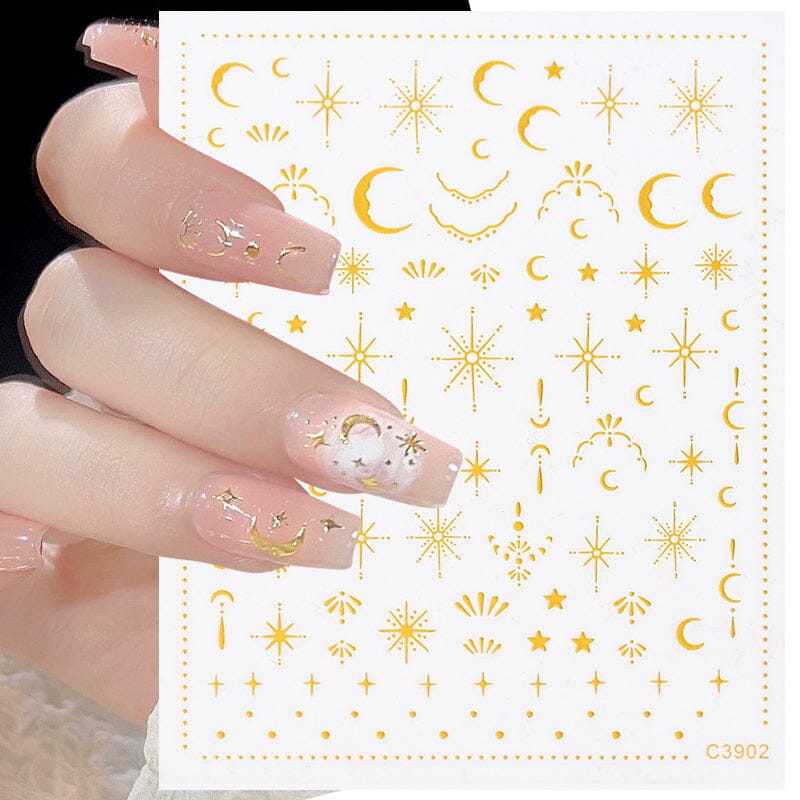 Gold Moon Stars 3D Nail Sticker C3902 Nail Sticker No Brand