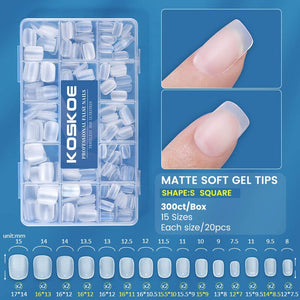 300pcs Matte Soft Gel Tips False Nails Full Cover Short Nail Tips KOSKOE 01