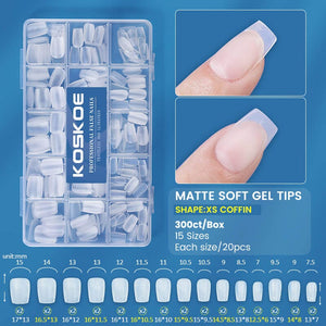 300pcs Matte Soft Gel Tips False Nails Full Cover Short Nail Tips KOSKOE 02