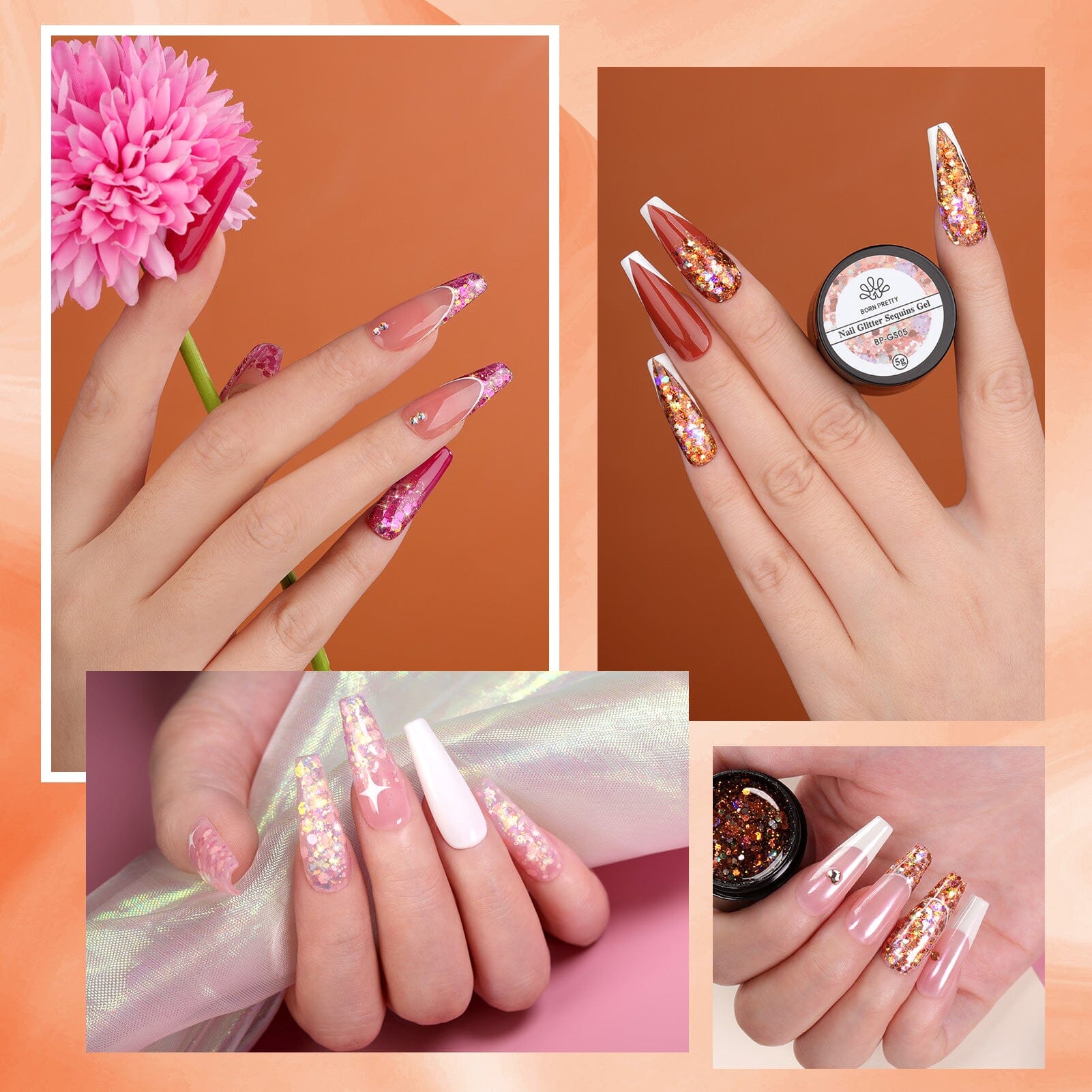 6 Colors Nail Glitter Sequins Gel 5g Gel Nail Polish BORN PRETTY