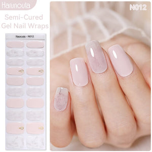 20 Tips Semi-Cured Gel Nail Strips N001-N020 Nail Sticker Harunouta N012