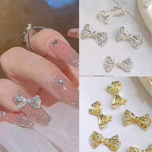 Silver Bowknot Metal Rhinestones Nail Art Decoration 06 Nail Decoration BORN PRETTY