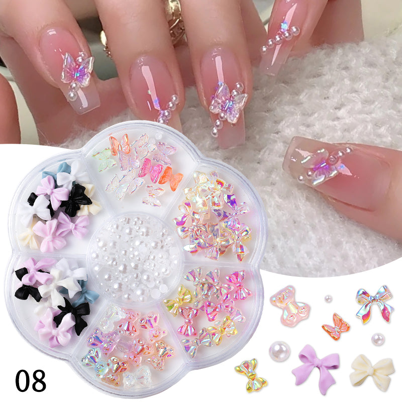 7 Grids 3D Decorations Bowknot Pearls #08