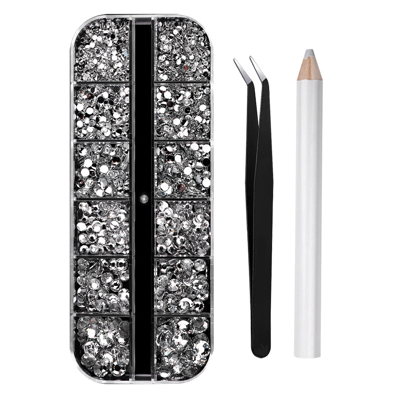 12 Grids Transparent Flat-Back Rhinestones Kit