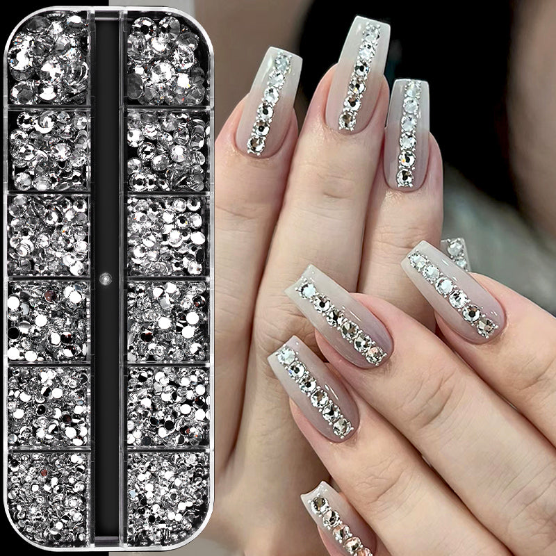 12 Grids Transparent Flat-Back Rhinestones Kit