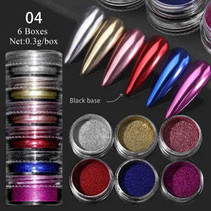 6 Boxes Chrome Nail Powder Set Nail Powder No Brand 04