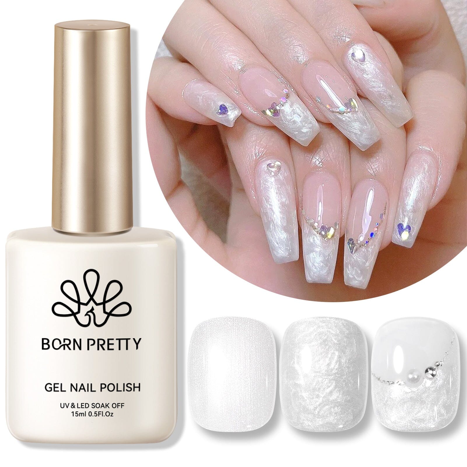 Shell Thread Swirl Gel LW31 Pearl White 15ml Gel Nail Polish BORN PRETTY
