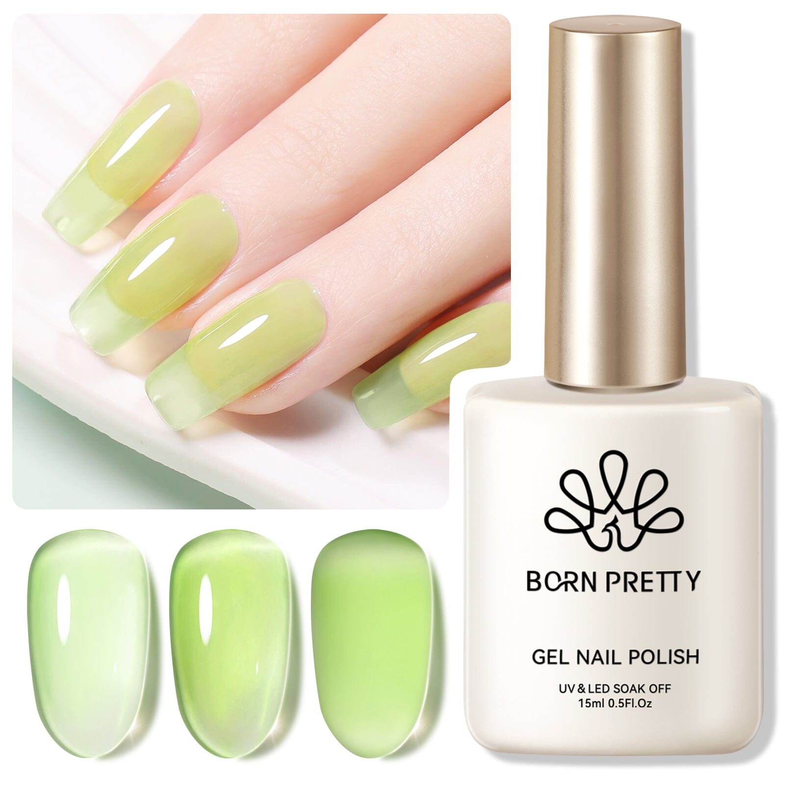 Green Hema-Free Ice Jelly Gel Polish #02 15ml Gel Nail Polish BORN PRETTY