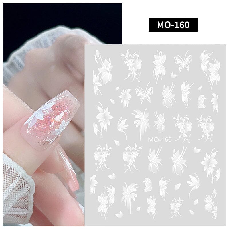 White Flowers Painted 3D Nail Stickers MO160 Nail Sticker No Brand