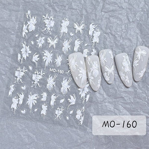 White Flowers Painted 3D Nail Stickers MO160 Nail Sticker No Brand