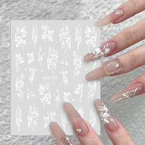 White Flowers Painted 3D Nail Stickers MO158 Nail Sticker No Brand