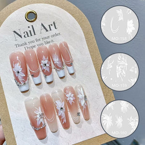 White Flowers Painted 3D Nail Stickers MO158 Nail Sticker No Brand