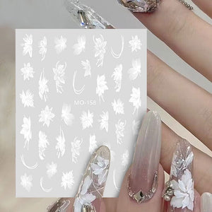White Flowers Painted 3D Nail Stickers MO158 Nail Sticker No Brand