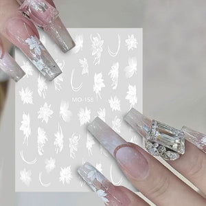 White Flowers Painted 3D Nail Stickers MO160 Nail Sticker No Brand