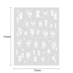White Flowers Painted 3D Nail Stickers MO158 Nail Sticker No Brand