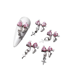 5pcs Alloy Rhinestones Nail Decorations #06 Bowknot Heart Nail Art No Brand