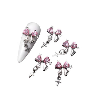 5pcs Alloy Rhinestones Nail Decorations #06 Bowknot Heart Nail Art No Brand