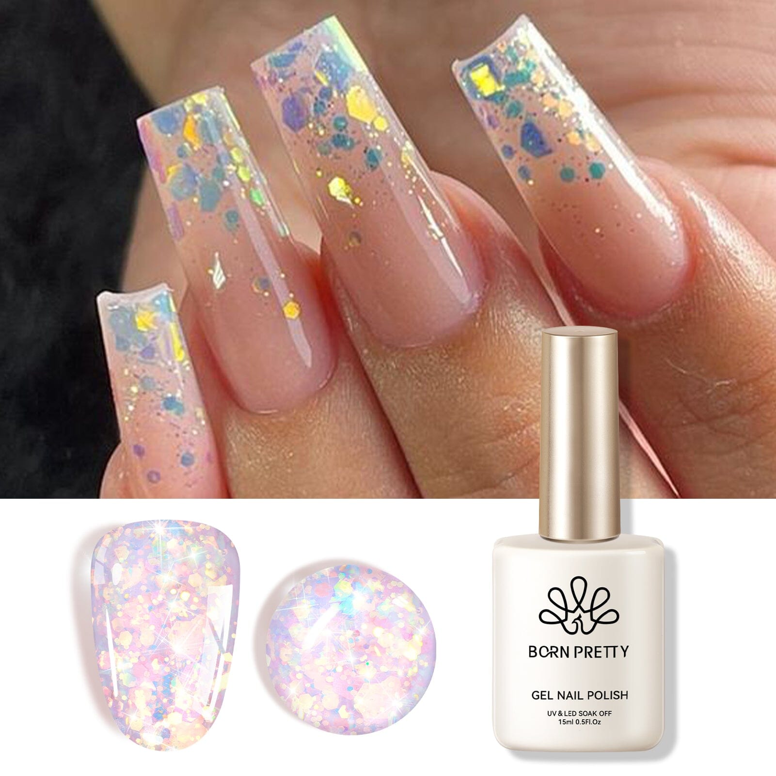 AB Color Glitter Sequins Gel Polish 15ml Gel Nail Polish BORN PRETTY