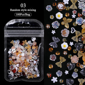 100pcs 3D Nail Decoration #03 Random Mixed Nail Art No Brand