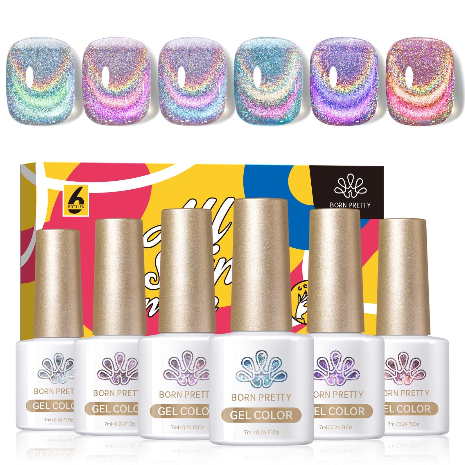6 Colors Rainbow Glass Cat Magnetic Gel 7ml Gel Nail Polish BORN PRETTY